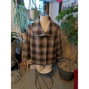 Isaac Mizrahi Target cute Plus sz lined Brown plaid Rounded collar jacket sz 18